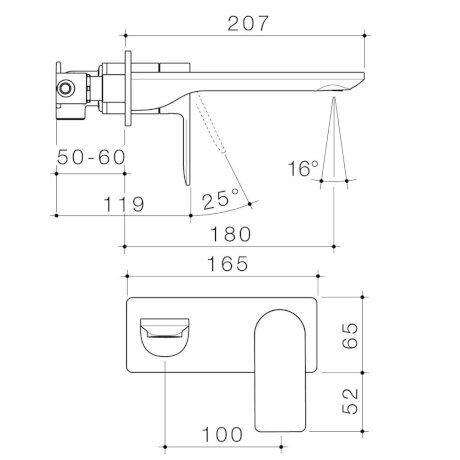 Caroma Urbane II 180mm Wall Basin/ Bath Mixer-Square Cover Plate