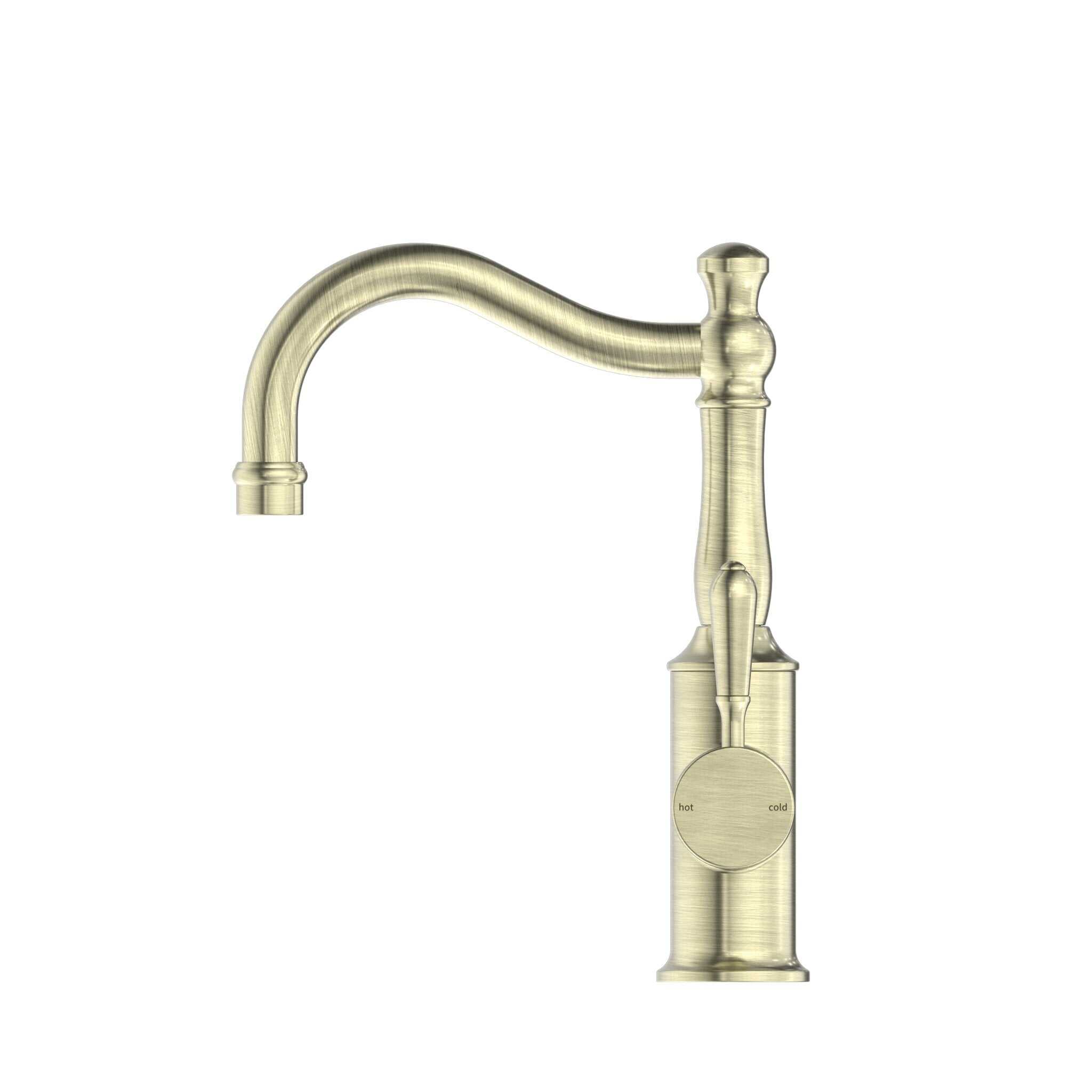 NERO YORK BASIN MIXER HOOK SPOUT WITH METAL LEVER AGED BRASS