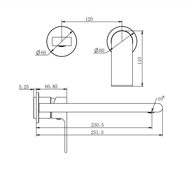 NERO BIANCA WALL BASIN/BATH MIXER SEPARATE BACK PLATE 230MM TRIM KITS ONLY MATTE BLACK