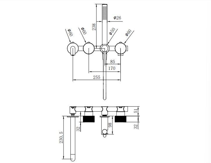 NERO OPAL PROGRESSIVE SHOWER SYSTEM SEPARATE PLATE WITH SPOUT 230MM BRUSHED BRONZE