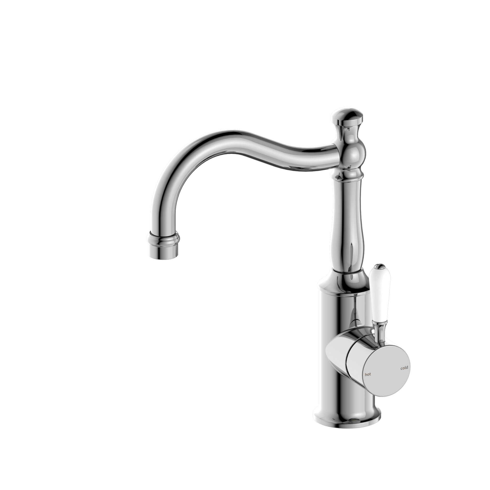 NERO YORK BASIN MIXER HOOK SPOUT WITH WHITE PORCELAIN LEVER CHROME