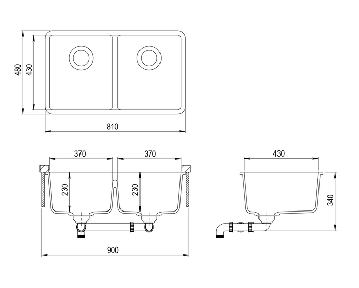 Milano Granite 810mm Black Sink Made In Europe