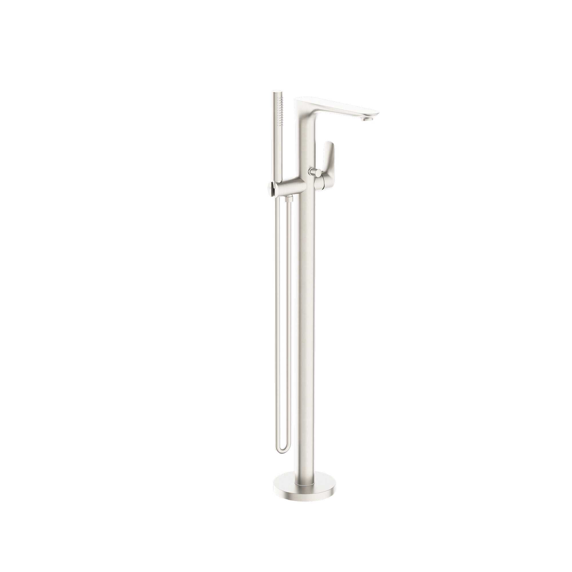 Nero Bianca Floor Standing Bath Mixer With Hand Shower, Brushed Nickel