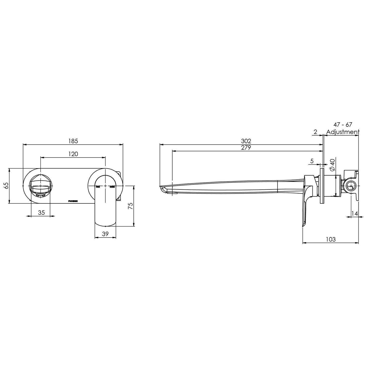 Wall Bath Mixer Set 280mm