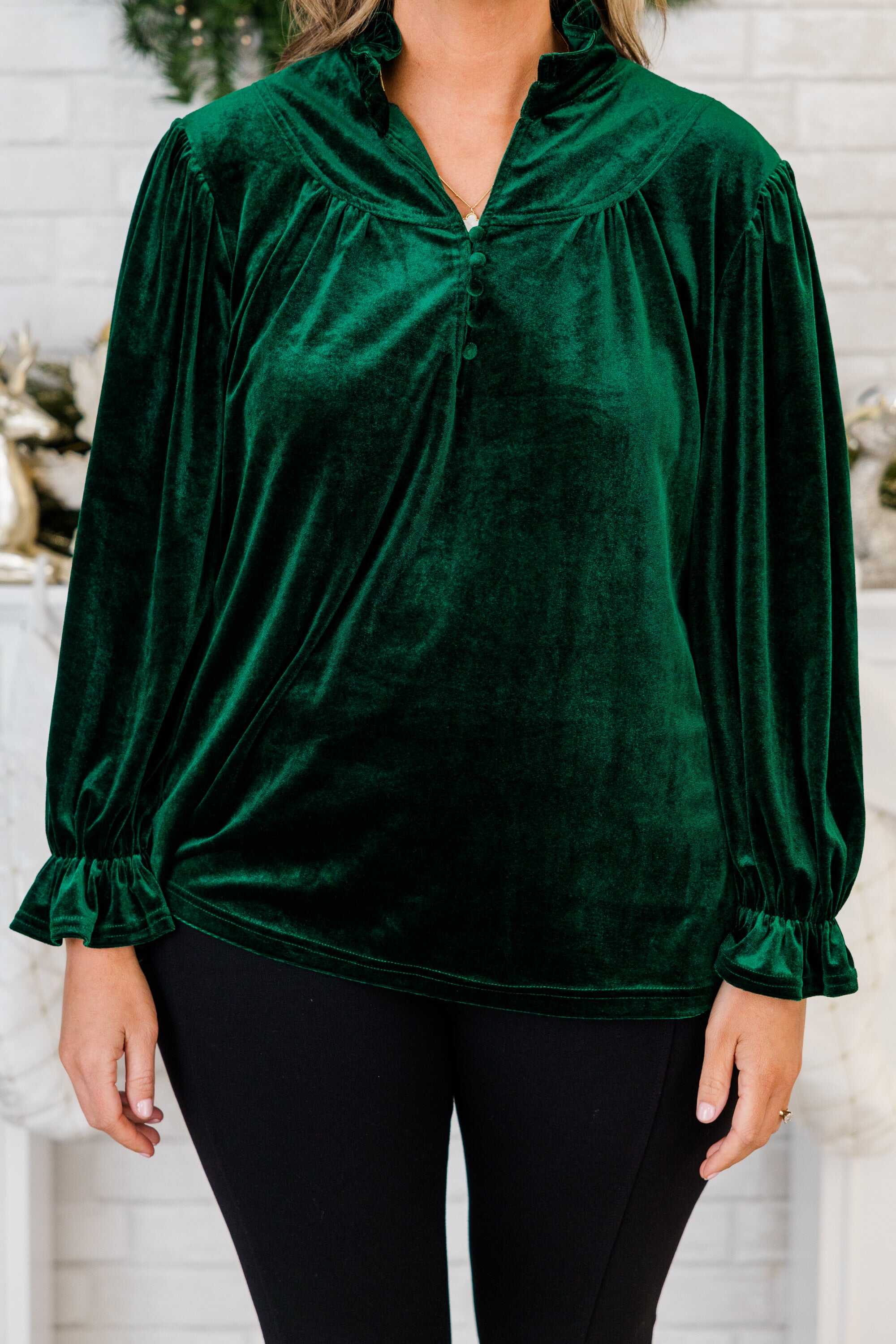 Shine Bright Beautiful Blouse, Hunter Green