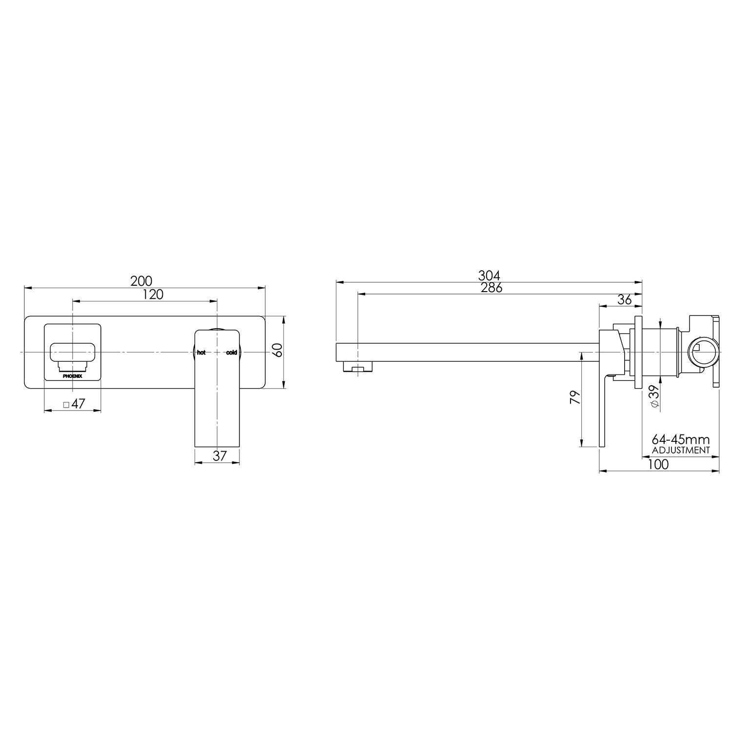 Wall Bath Mixer Set 280mm