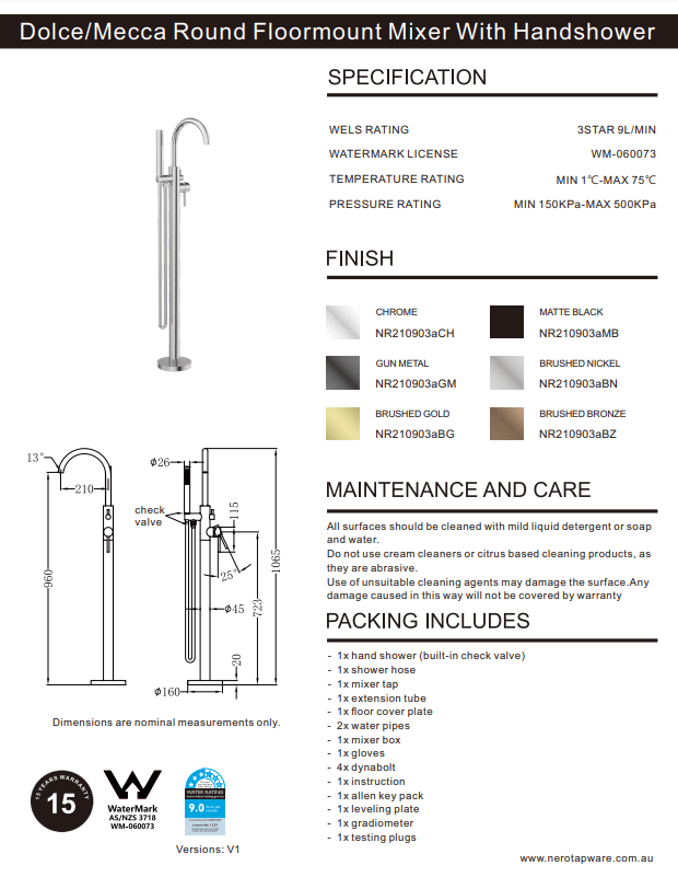 NERO MECCA ROUND FREESTANDING MIXER WITH HAND SHOWER BRUSHED NICKEL