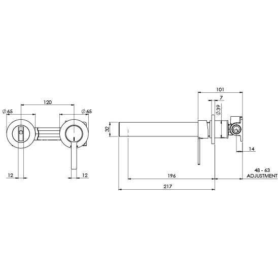 Phoenix Lexi MKII Wall Bath Mixer Set 200mm