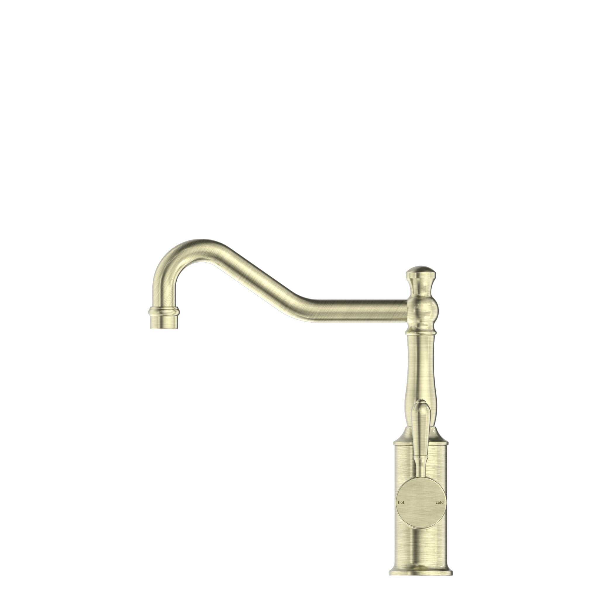 NERO YORK KITCHEN MIXER HOOK SPOUT WITH METAL LEVER AGED BRASS