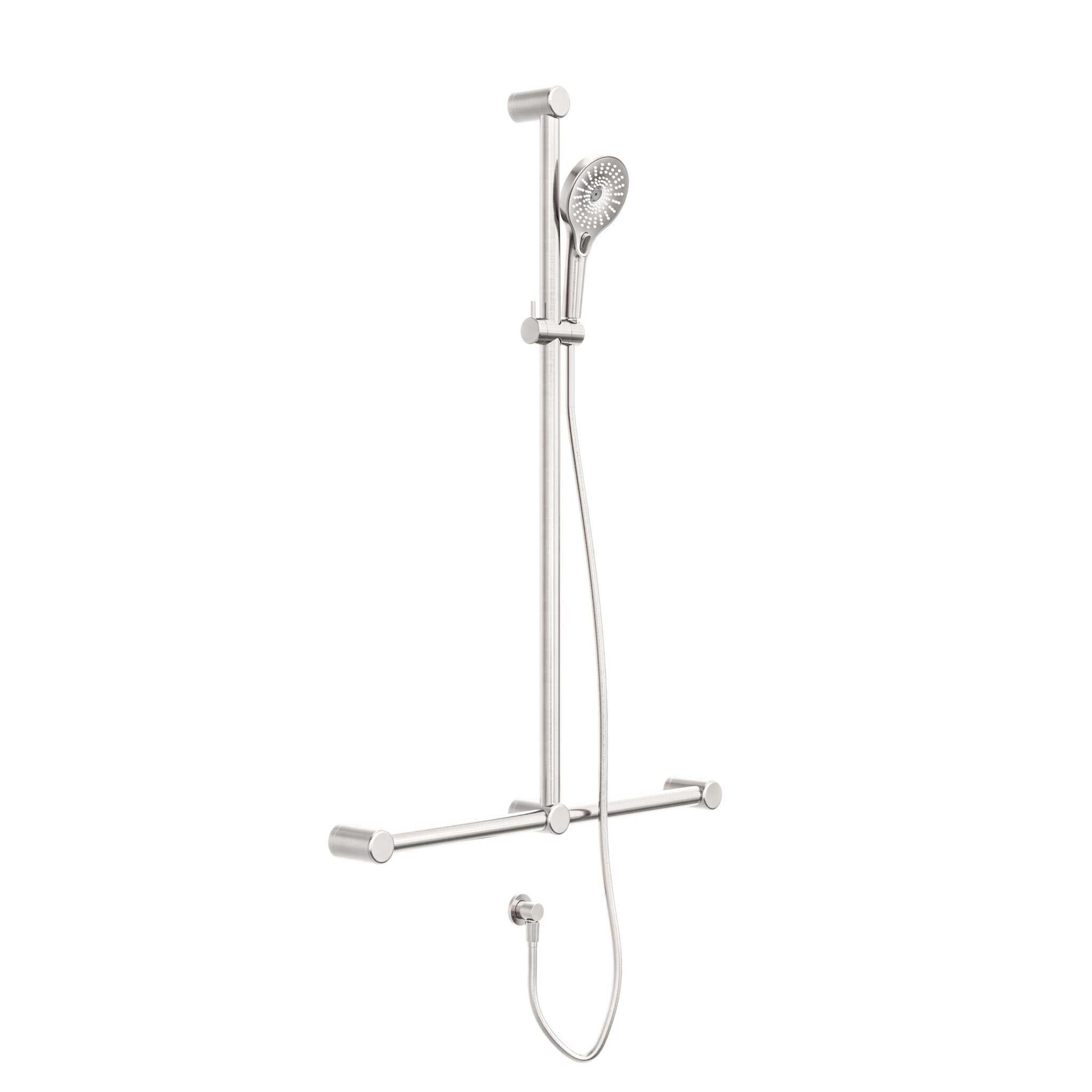 32MM T BAR GRAB RAIL AND ADJUSTABLE SHOWER SET 1100X750MM BRUSHED NICKEL