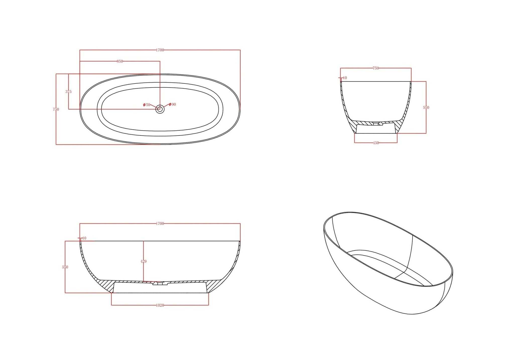 Milano Soul Solid Surface Stone Bathtub