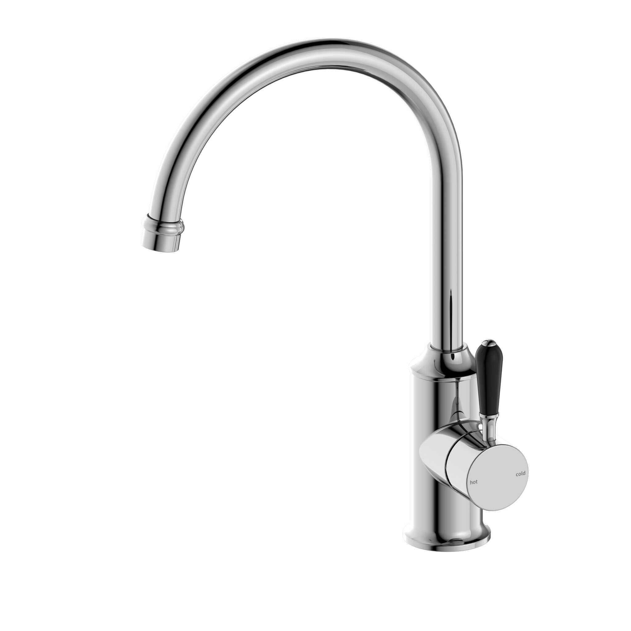 NERO YORK KITCHEN MIXER GOOSNECK SPOUT WITH BLACK PORCELAIN LEVER CHROME