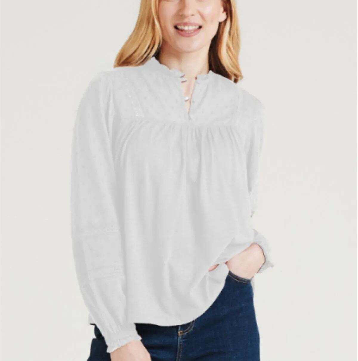 High Frill Neck Jersey Top  - White