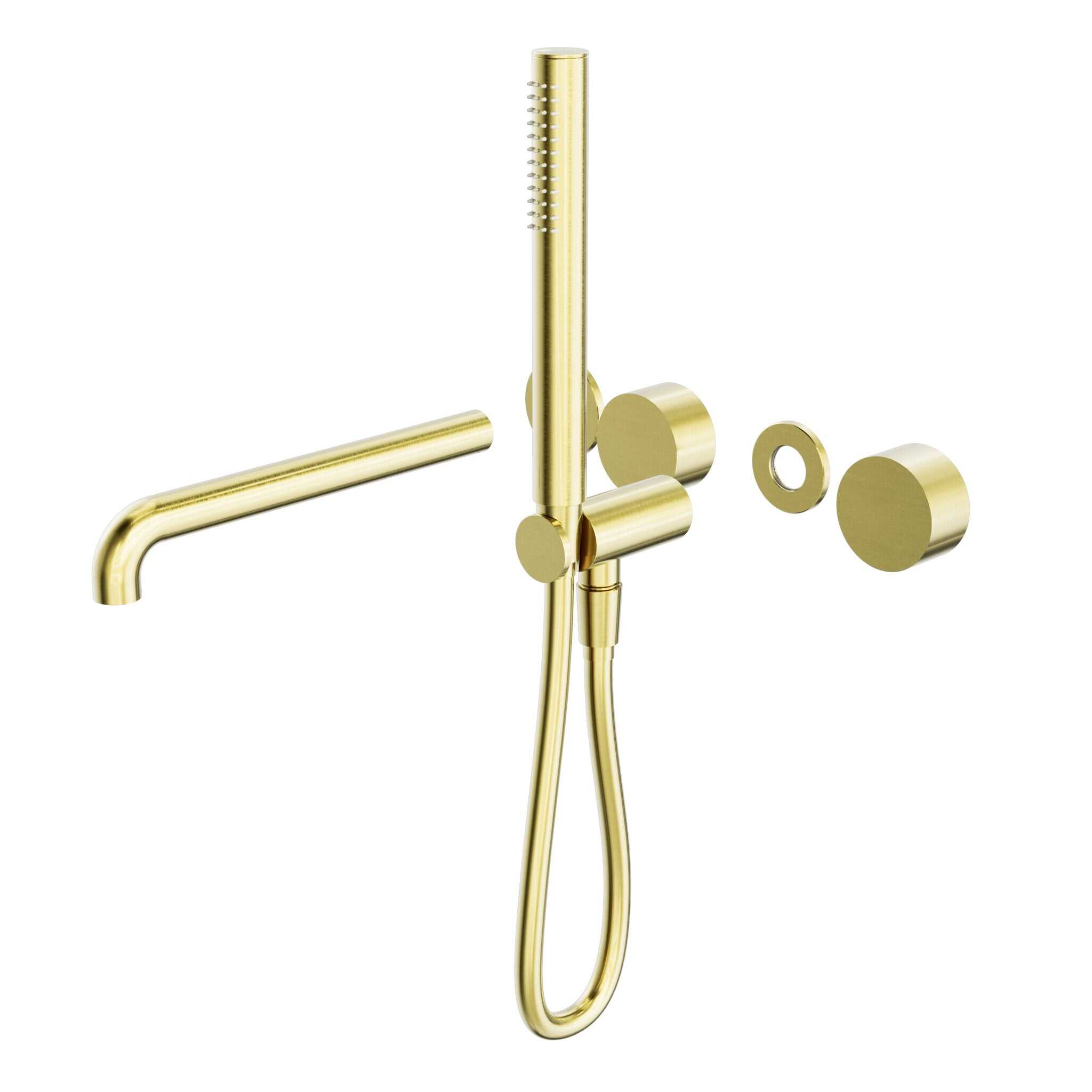 NERO KARA PROGRESSIVE SHOWER SYSTEM SEPARATE PLATE WITH SPOUT 250MM TRIM KITS ONLY BRUSHED GOLD