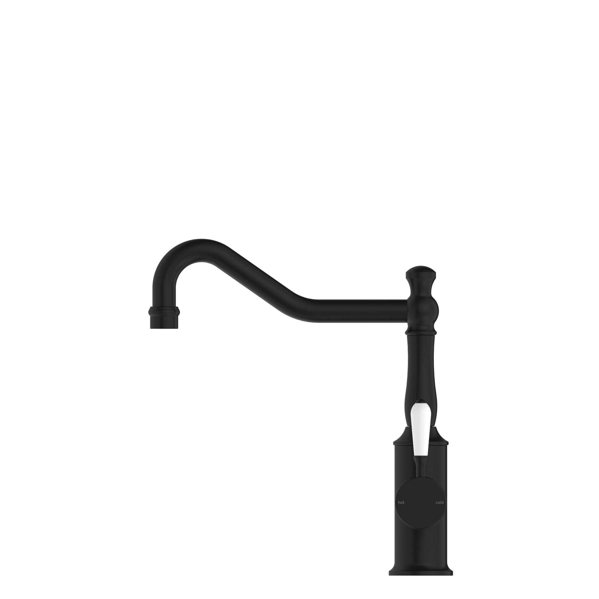 NERO YORK KITCHEN MIXER HOOK SPOUT WITH WHITE PORCELAIN LEVER MATTE BLACK