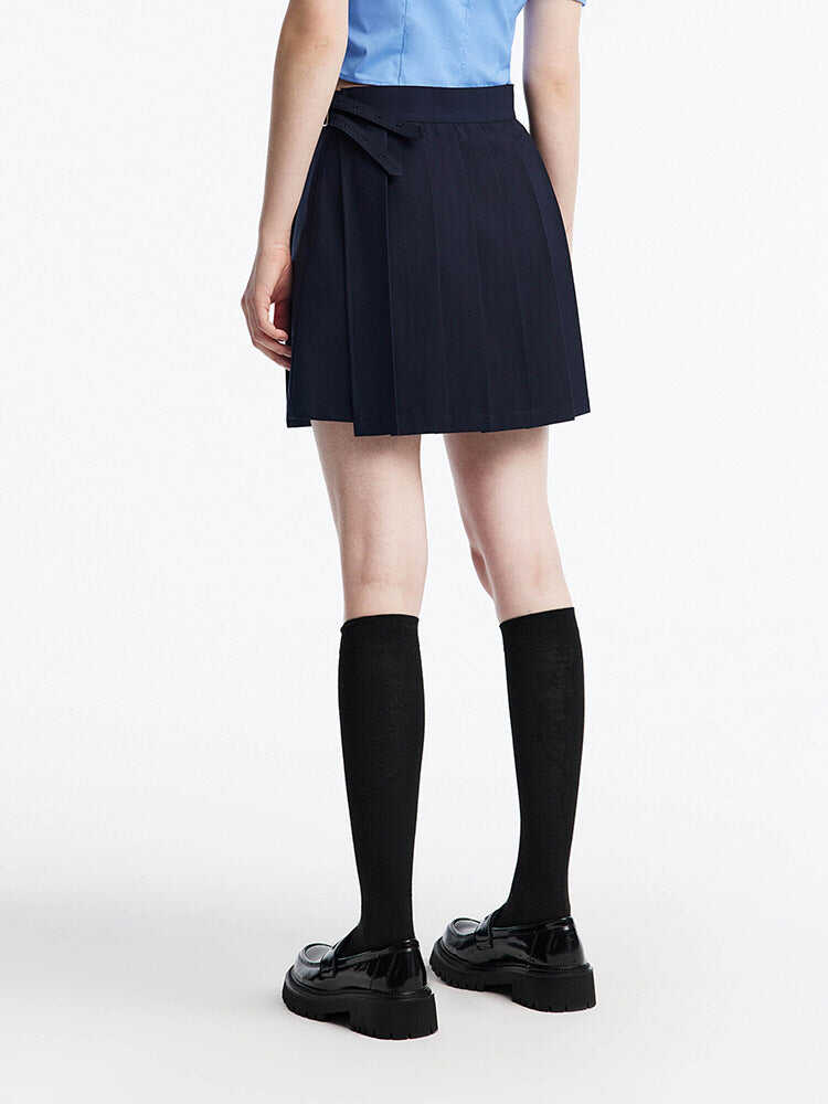 Navy Blue Reversible Style Pleated Skirt Shorts