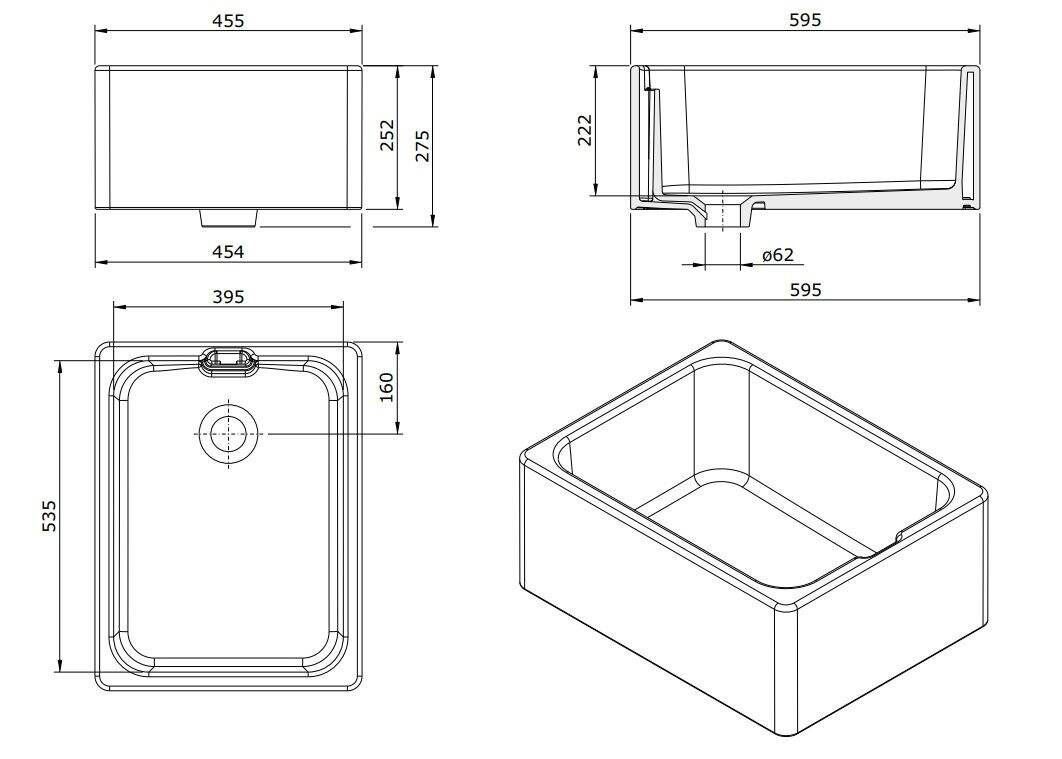 Turner Hastings Belfast 60 x 46 Fine Fireclay Butler Sink with Internal Overflow