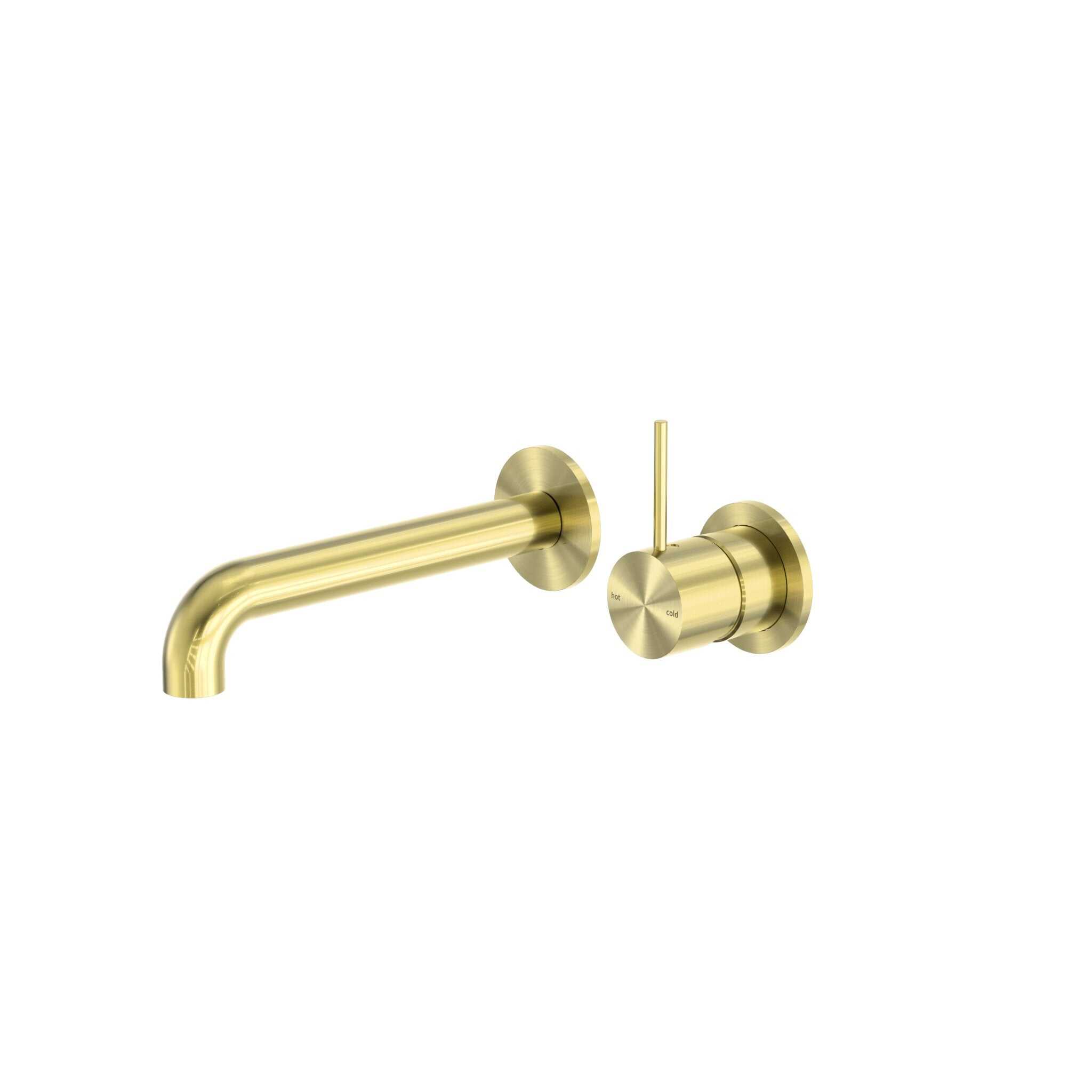 NERO MECCA WALL BASIN/BATH MIXER SEPARATE BACK PLATE HANDLE UP 260MM BRUSHED GOLD