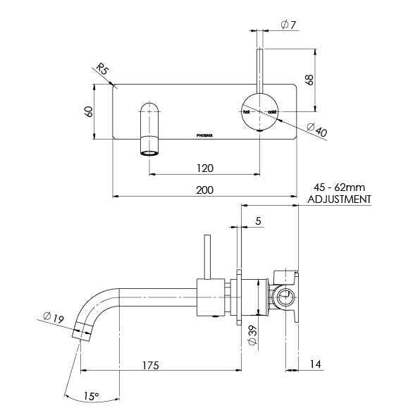 Phoenix Vivid Slimline Up Wall Basin / Bath Mixer Set