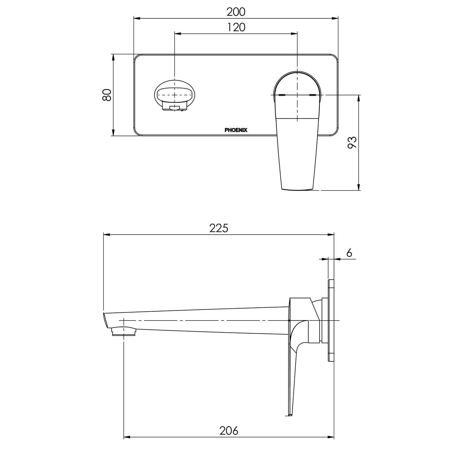 Phoenix Arlo Wall Basin / Bath Mixer Set 200mm Trim Kit Only