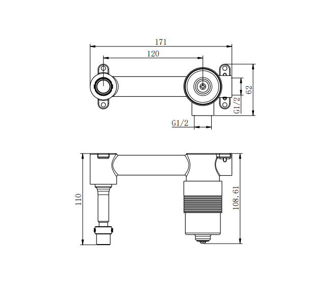 NERO PREMIUM 35MM UNIVERSAL WALL BASIN/BATH MIXER BODY ONLY