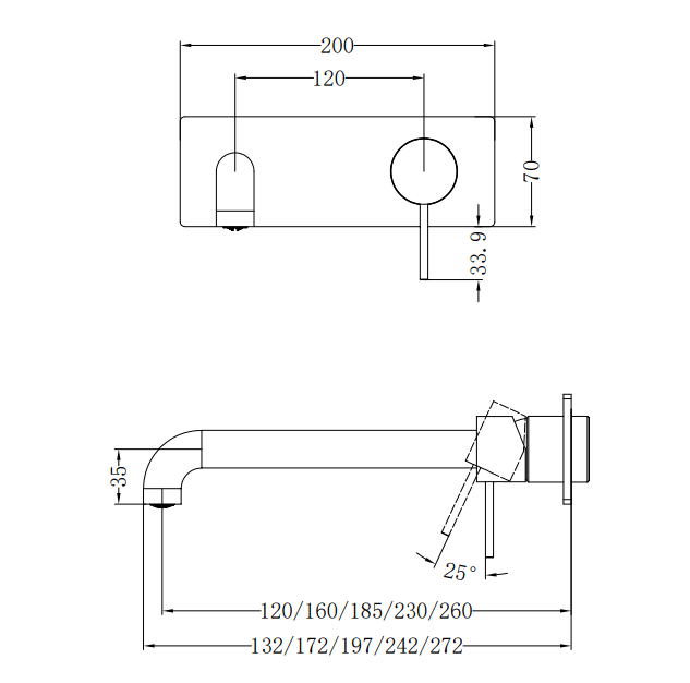 NERO MECCA WALL BASIN/BATH MIXER 160MM TRIM KITS ONLY BRUSHED BRONZE