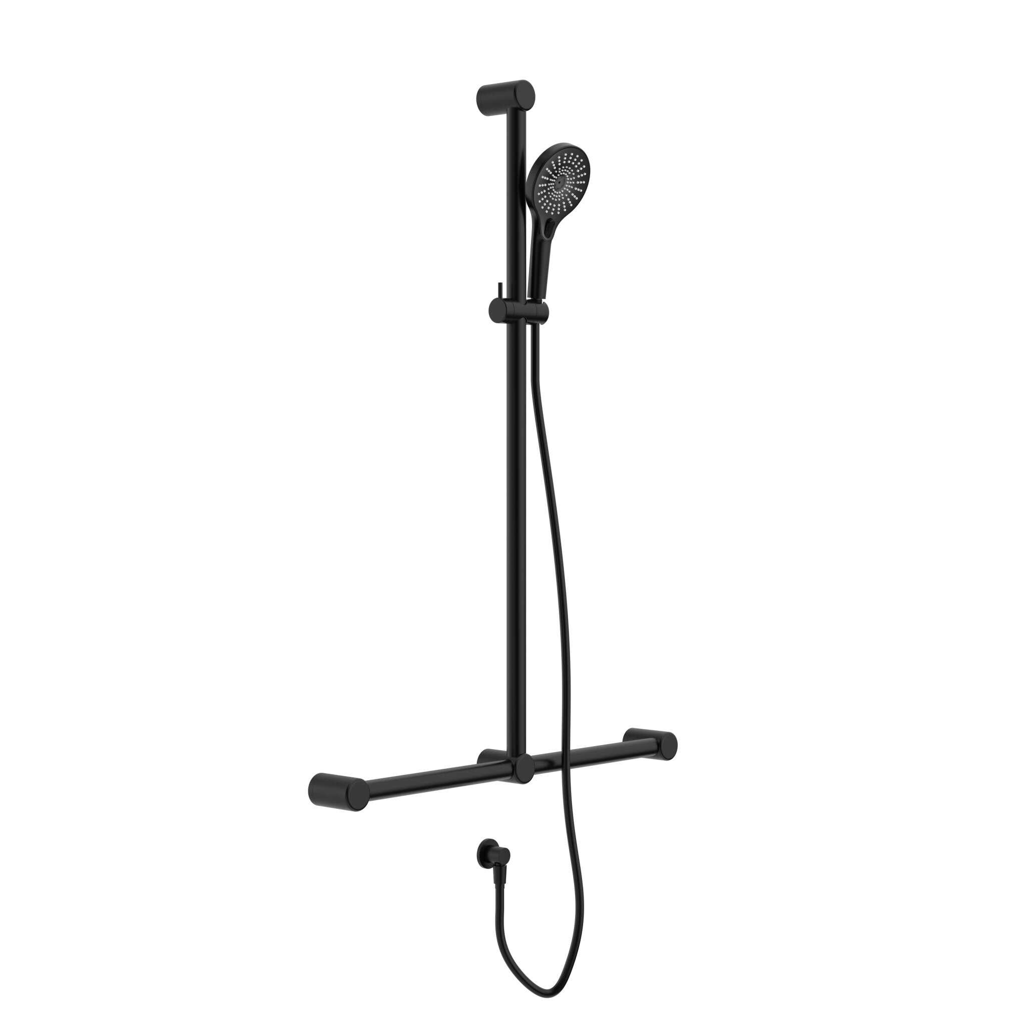 32MM T BAR GRAB RAIL AND ADJUSTABLE SHOWER SET 1100X750MM MATTE BLACK