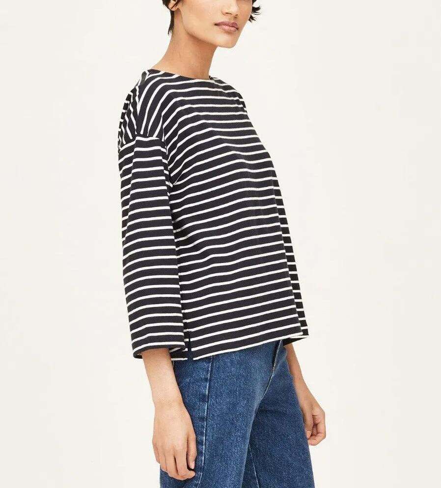 Black And White Striped Crew Neck Top