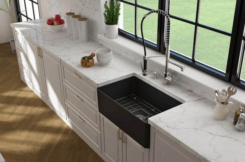 Turner Hastings Novi 75 x 46 Fine Fireclay Matte Black Butler Sink