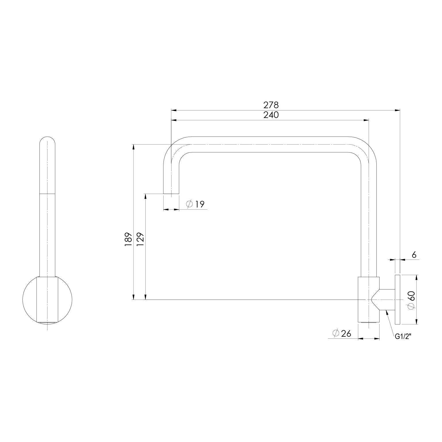 Phoenix Vivid Slimline Plus Wall Sink Outlet 240mm Squareline