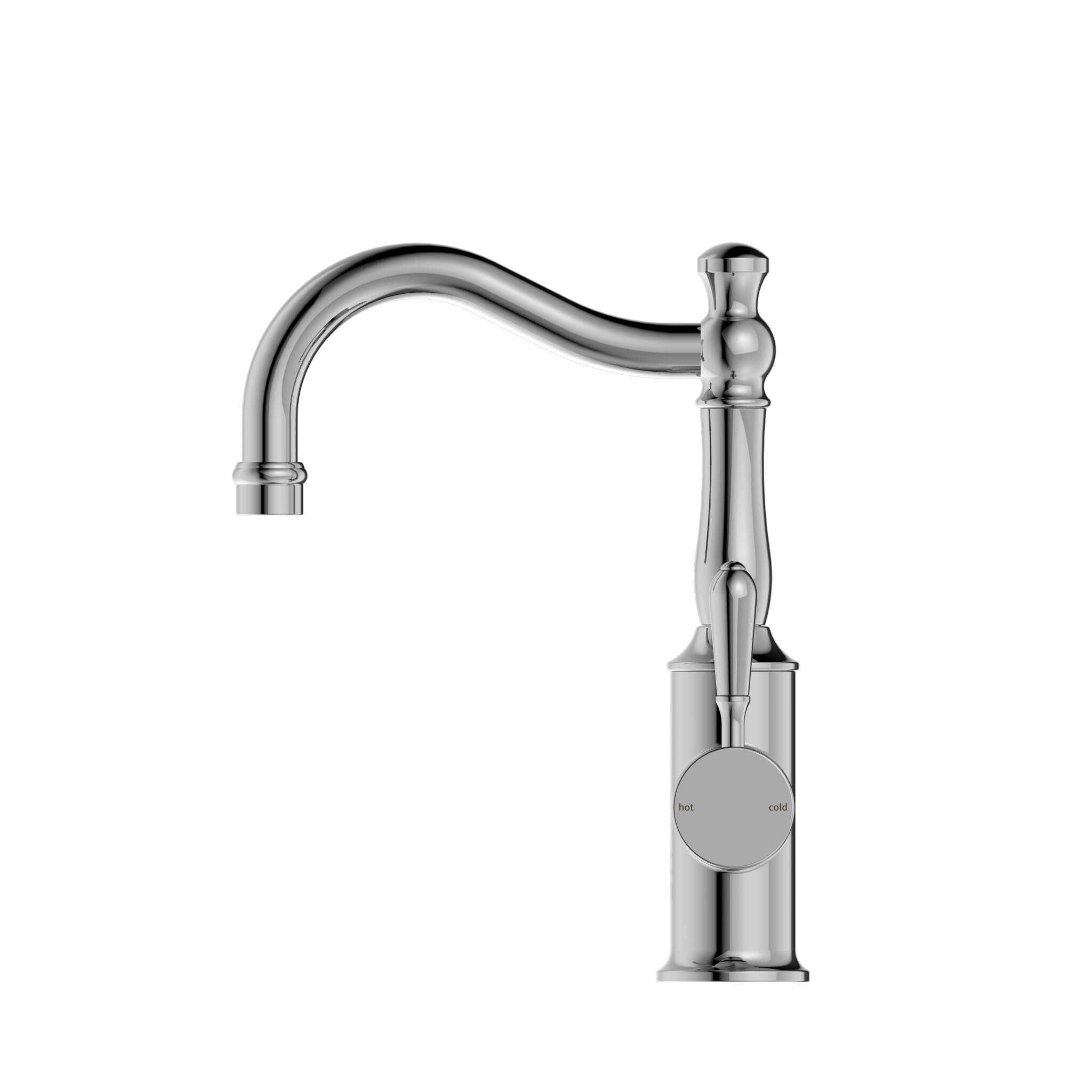 NERO YORK BASIN MIXER HOOK SPOUT WITH METAL LEVER CHROME