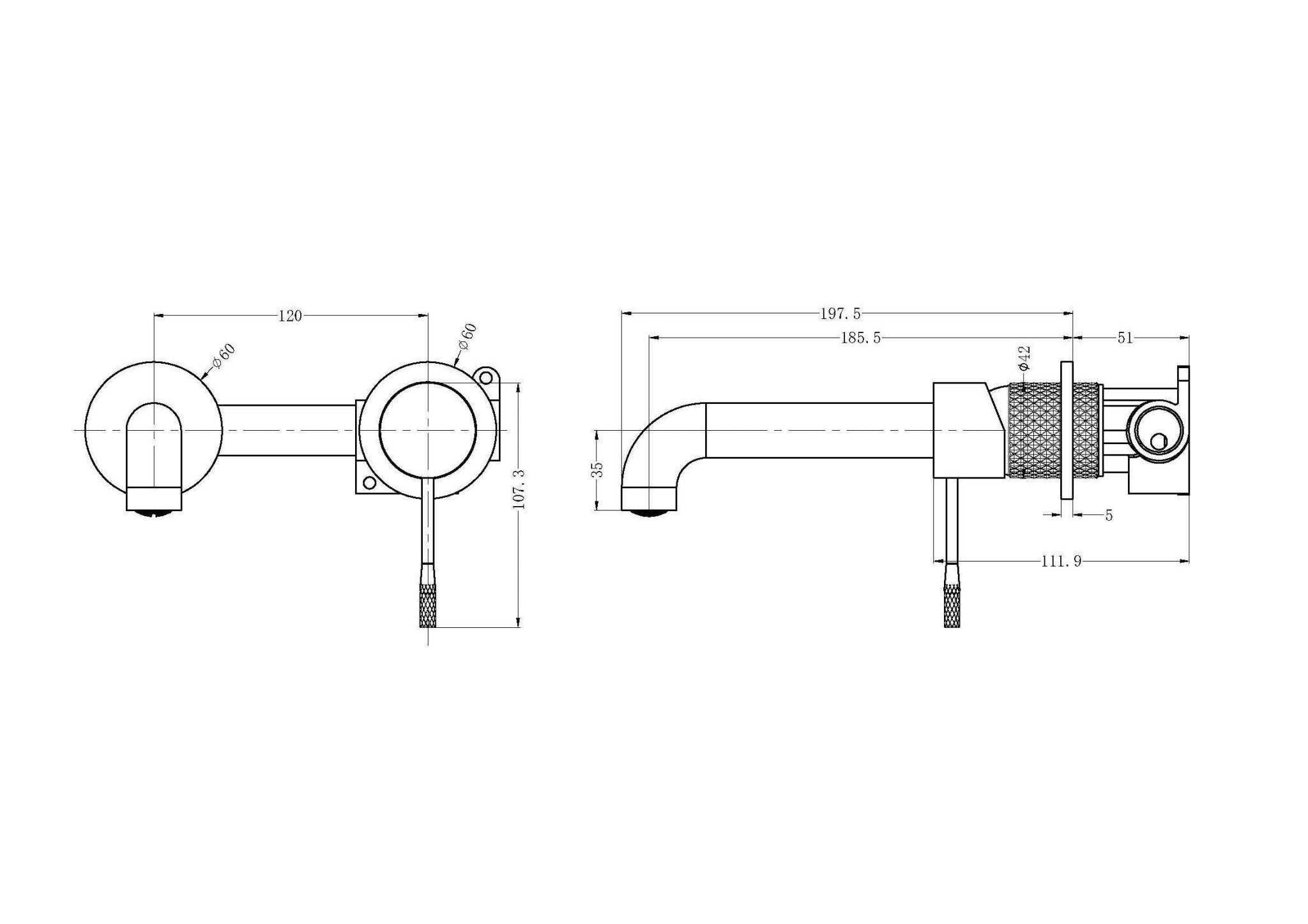 Nero Opal Wall Basin/Bath Mixer