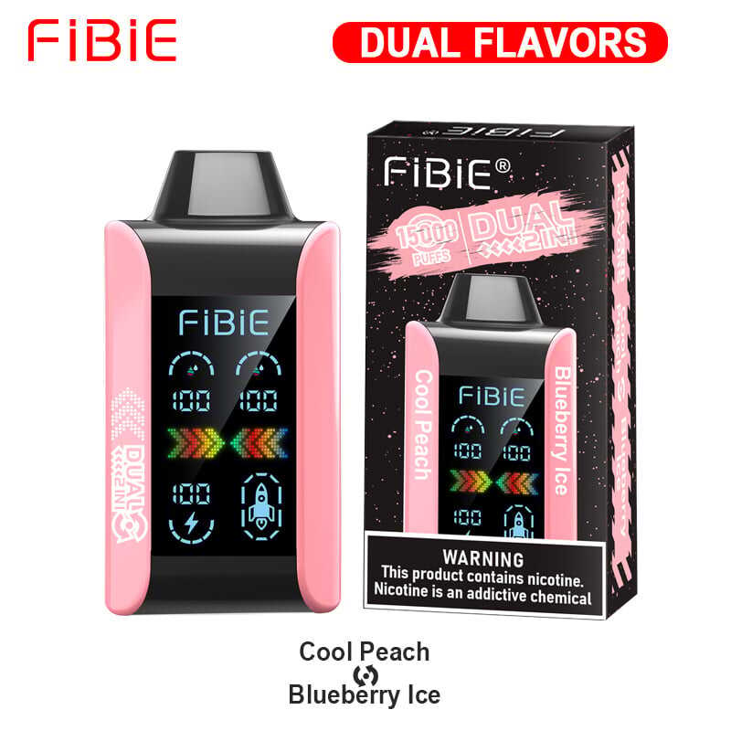 COOL PEACH & BLUEBERRY ICE - FIBIE 15000 PUFFS Dual Flavors Disposable Vape