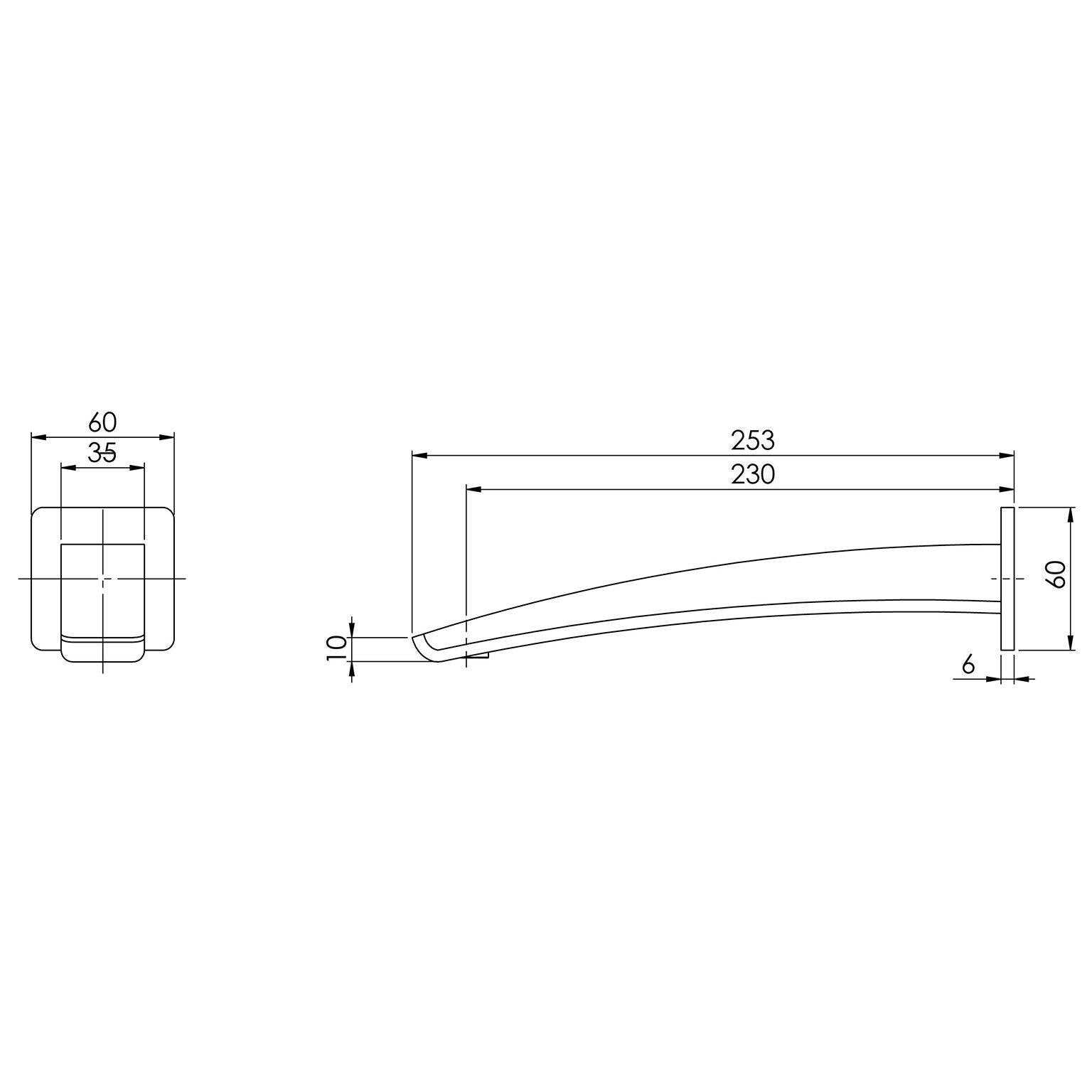 Phoenix Rush Wall Basin/ Bath Outlet 230mm