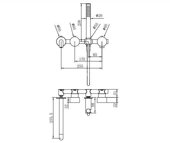 NERO KARA PROGRESSIVE SHOWER SYSTEM SEPARATE PLATE WITH SPOUT 250MM MATTE BLACK