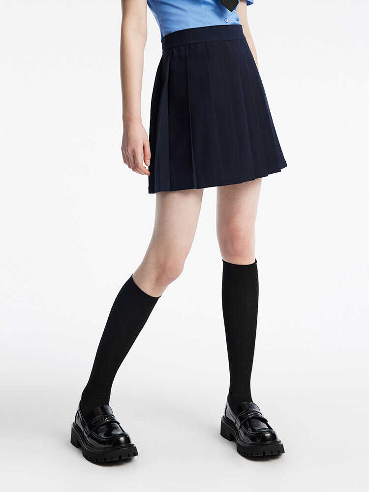 Navy Blue Reversible Style Pleated Skirt Shorts