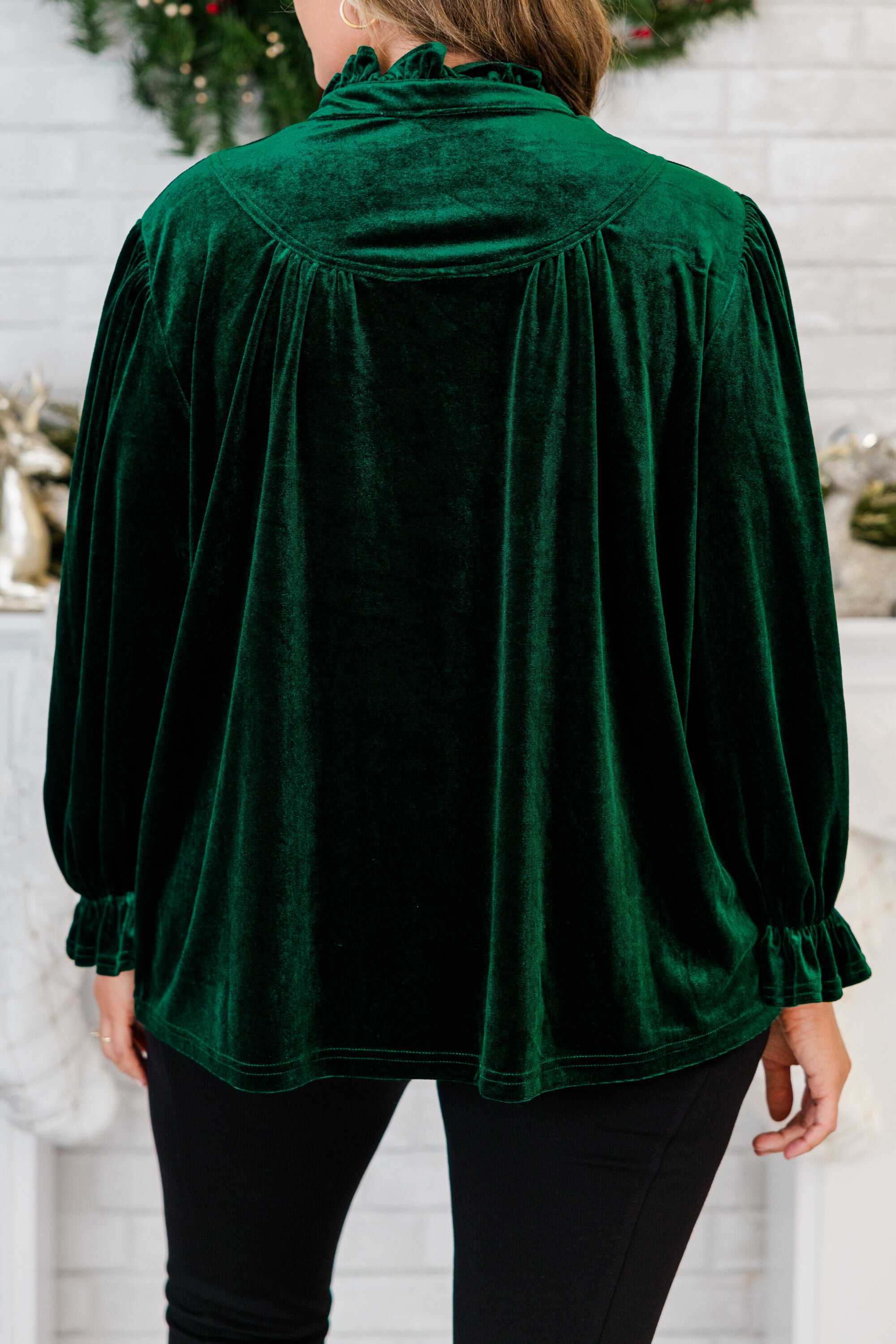 Shine Bright Beautiful Blouse, Hunter Green