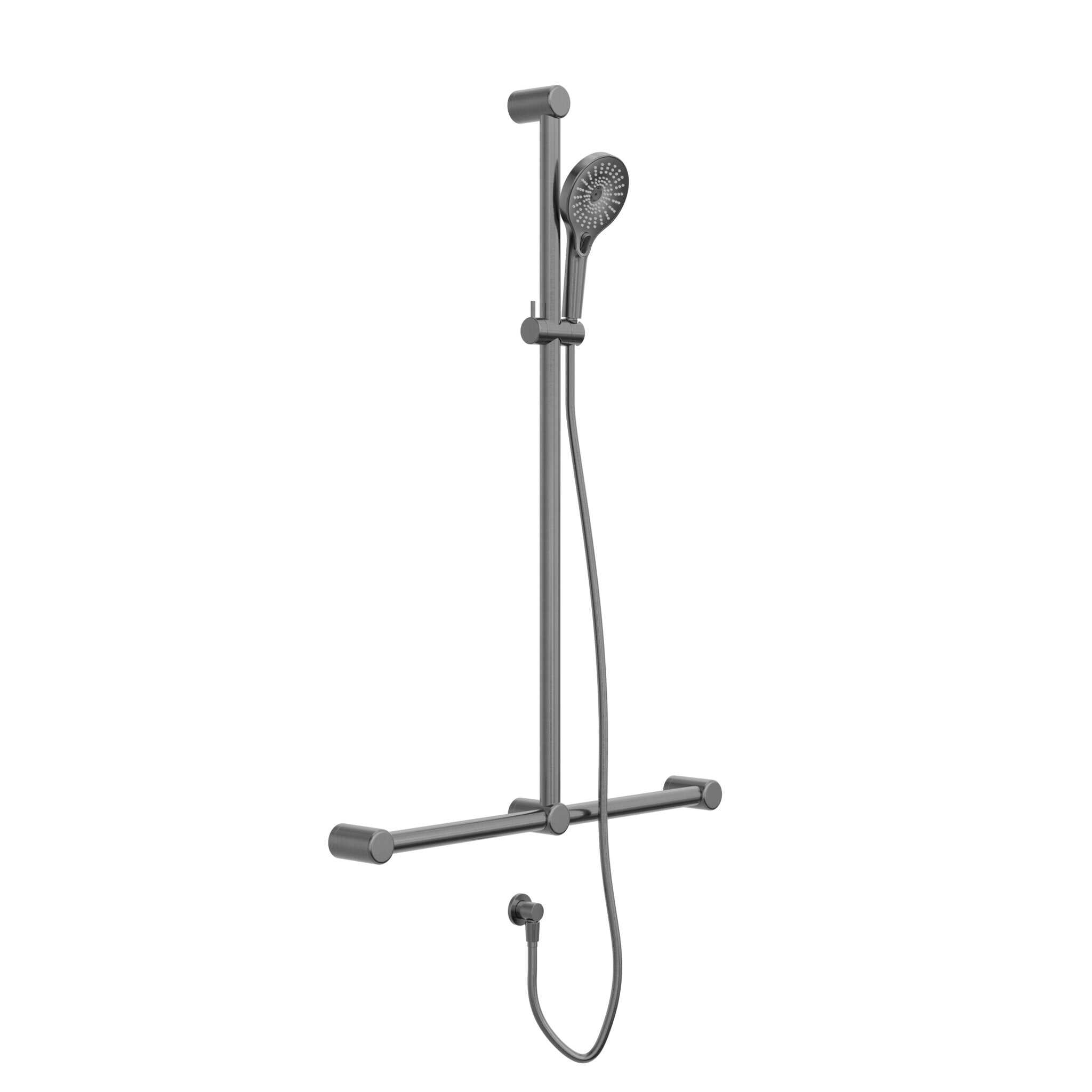 32MM T BAR GRAB RAIL AND ADJUSTABLE SHOWER SET 1100X750MM GUN METAL