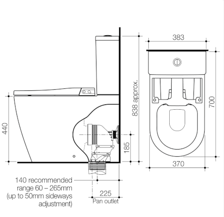 URBANE II BIDET CLEANFLUSH® WALL FACED CLOSE COUPLED TOILET SUITE (WITH GERMGARD®) 848710W / 848711W