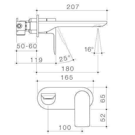 Caroma Urbane II 180mm Wall Basin/ Bath Mixer-Round Cover Plate