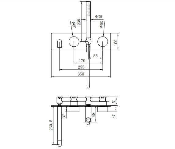 NERO KARA PROGRESSIVE SHOWER SYSTEM WITH SPOUT 230MM GUN METAL