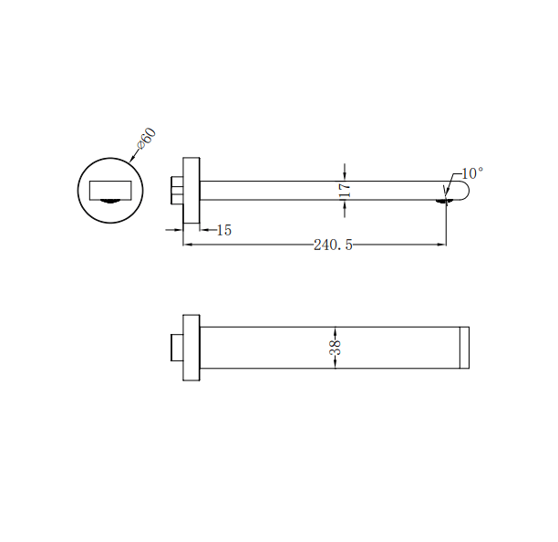 NERO BIANCA FIXED BASIN/BATH SPOUT ONLY 240MM BRUSHED NICKEL