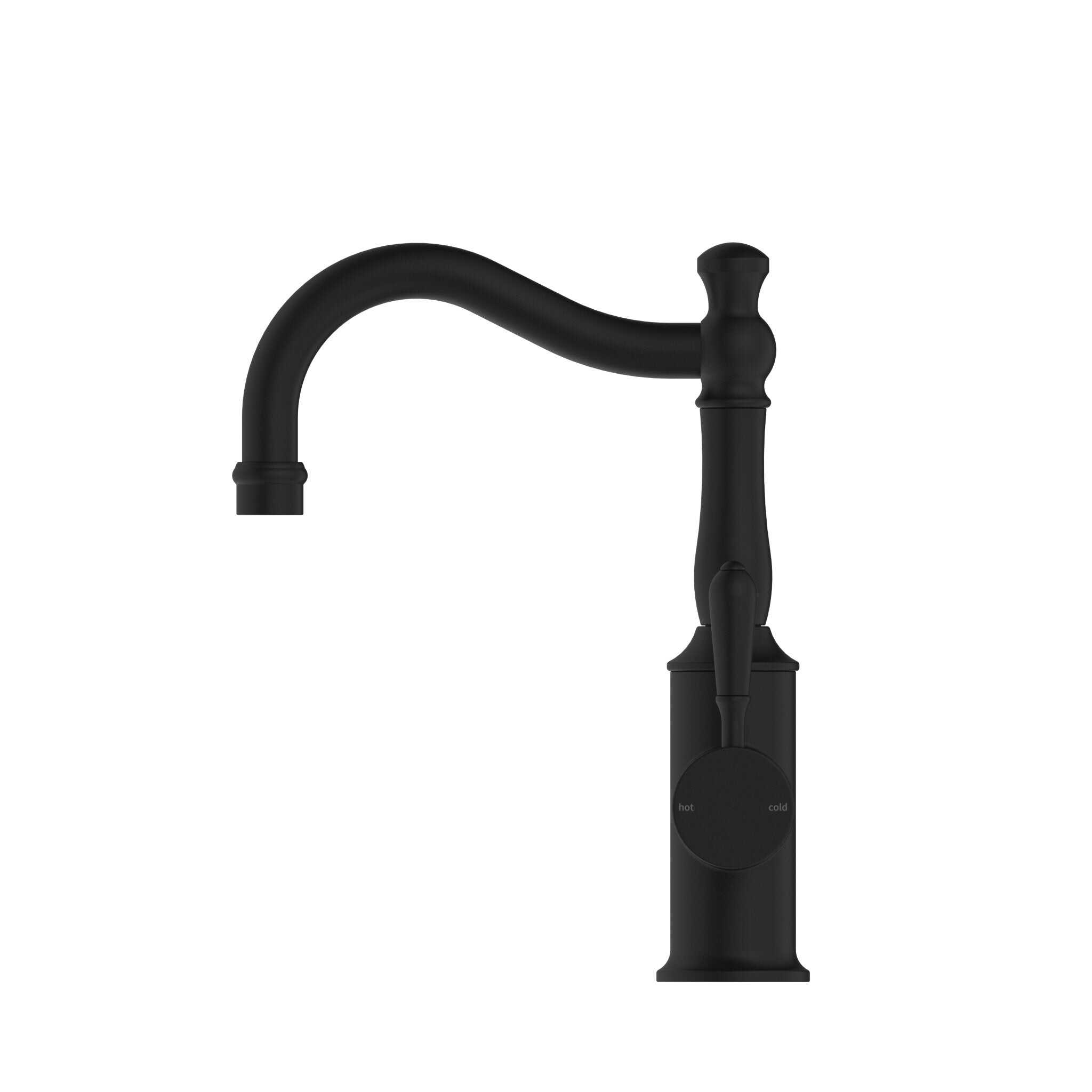 NERO YORK BASIN MIXER HOOK SPOUT WITH METAL LEVER MATTE BLACK