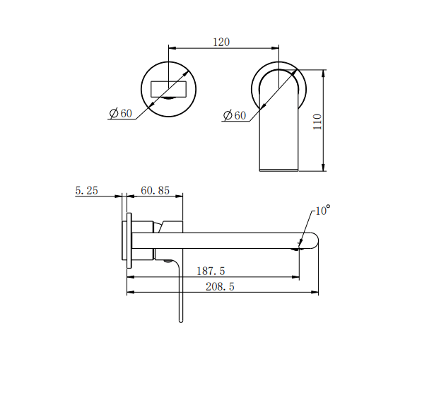 NERO BIANCA WALL BASIN/BATH MIXER SEPARATE BACK PLATE 187MM TRIM KITS ONLY BRUSHED NICKEL