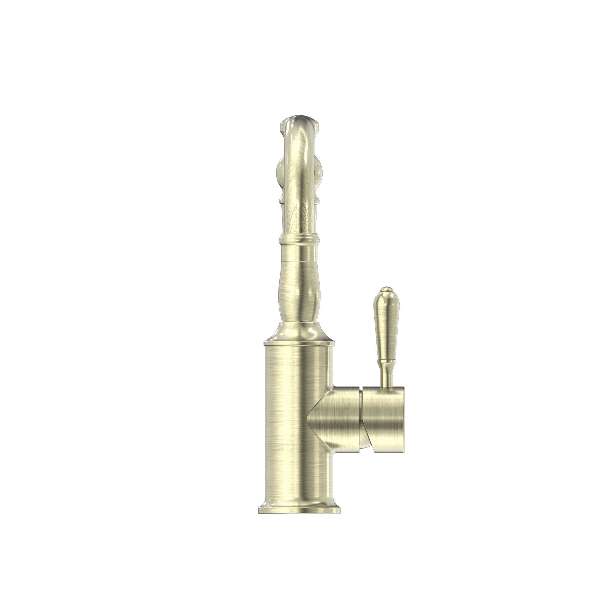 NERO YORK BASIN MIXER HOOK SPOUT WITH METAL LEVER AGED BRASS