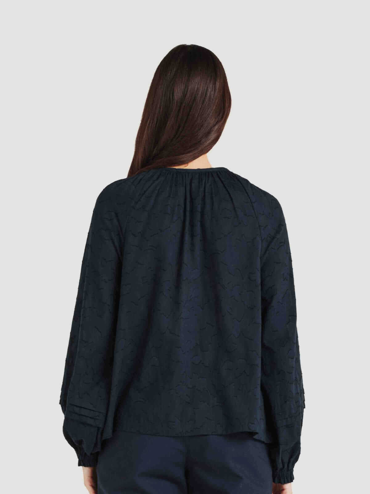 Floral Jacquard Blouse - Navy