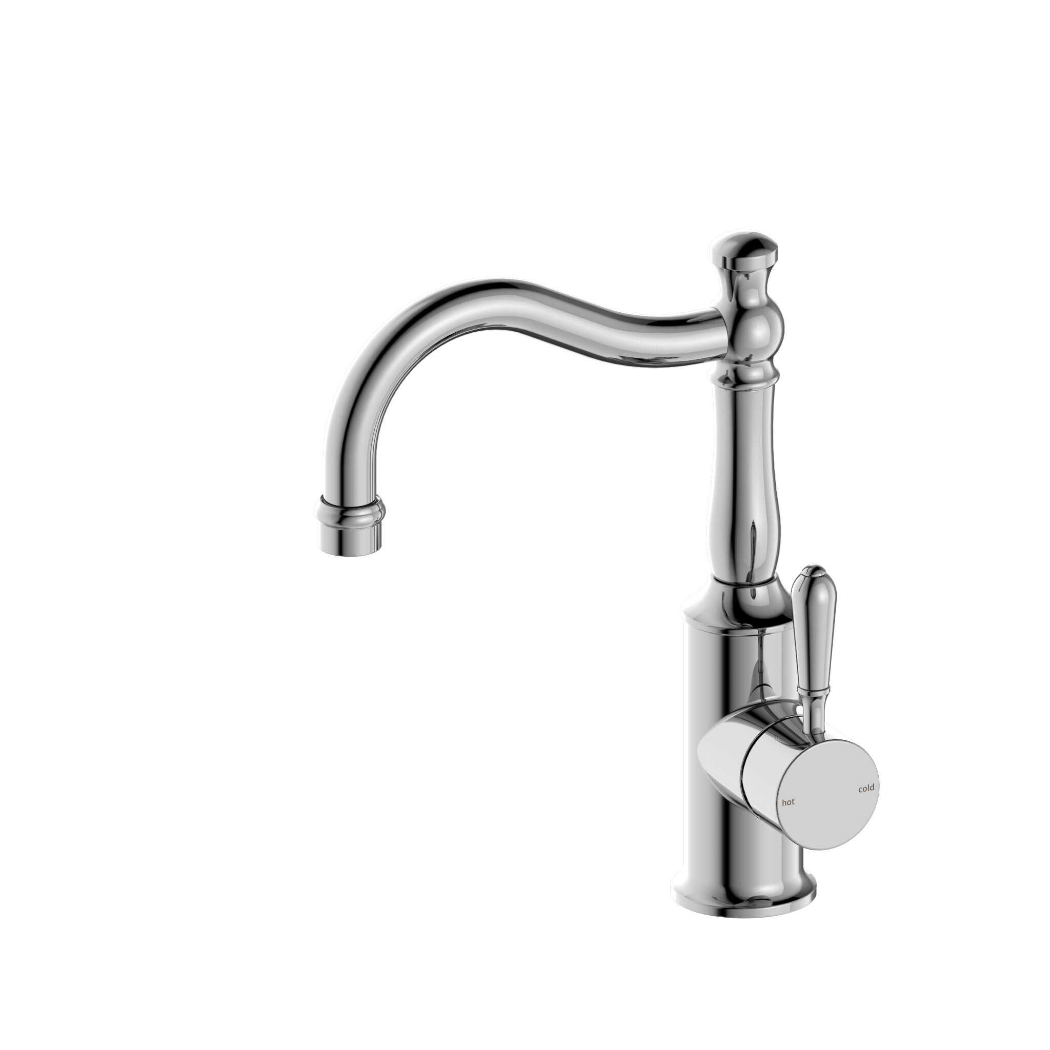 NERO YORK BASIN MIXER HOOK SPOUT WITH METAL LEVER CHROME