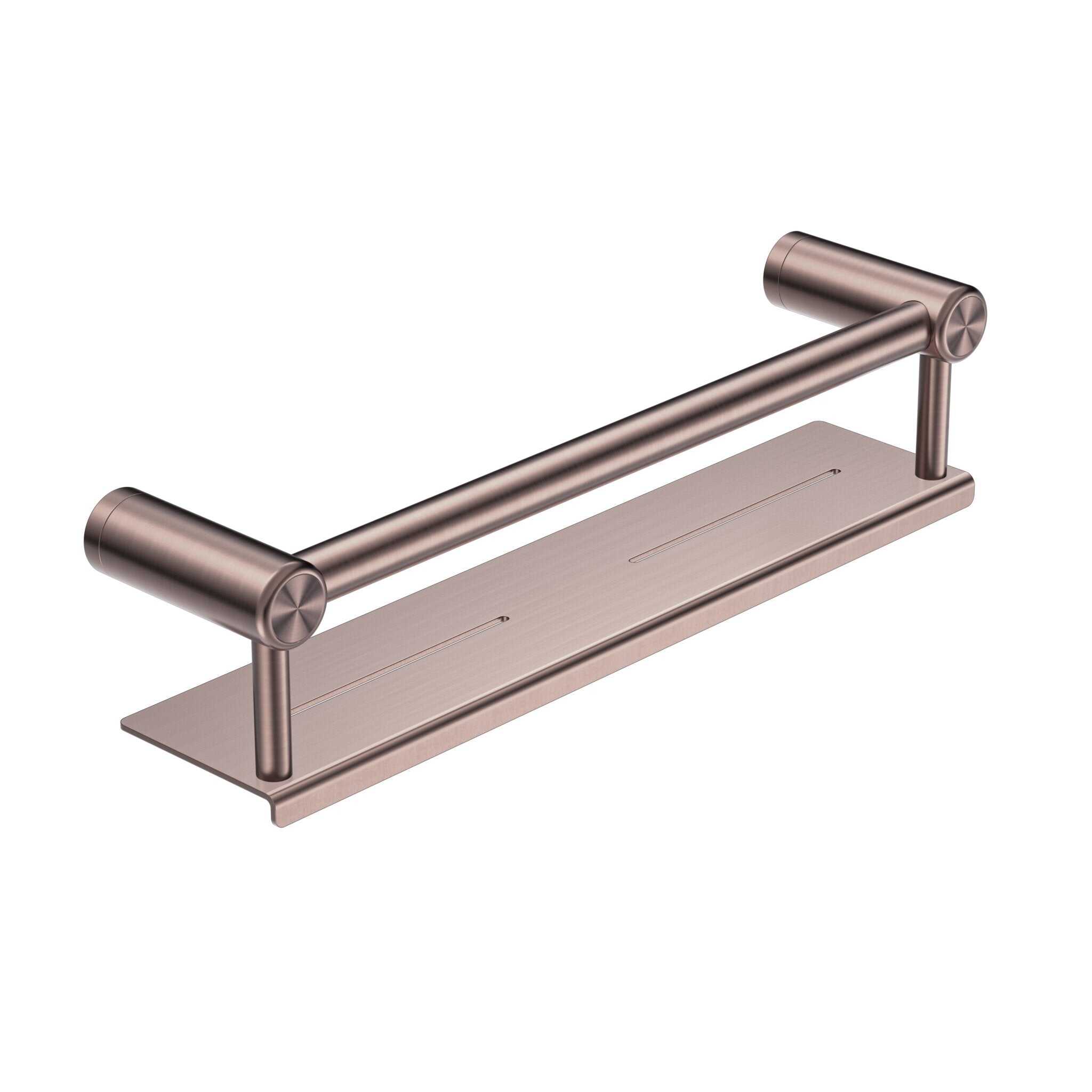 NERO MECCA CARE 25MM GRAB RAIL WITH SHELF 450MM BRUSHED BRONZE