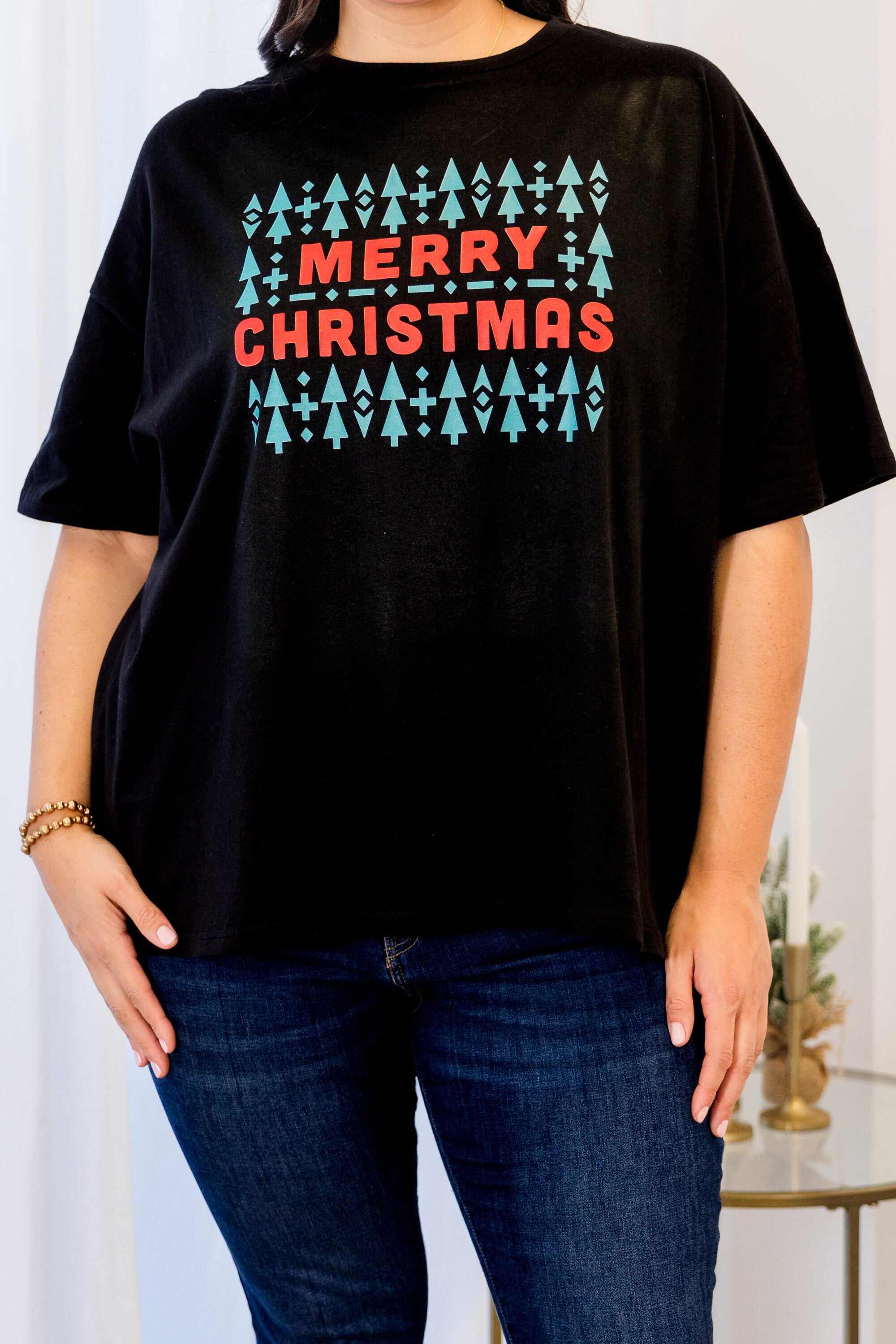 Merry Little Christmas Boyfriend Tee, Black