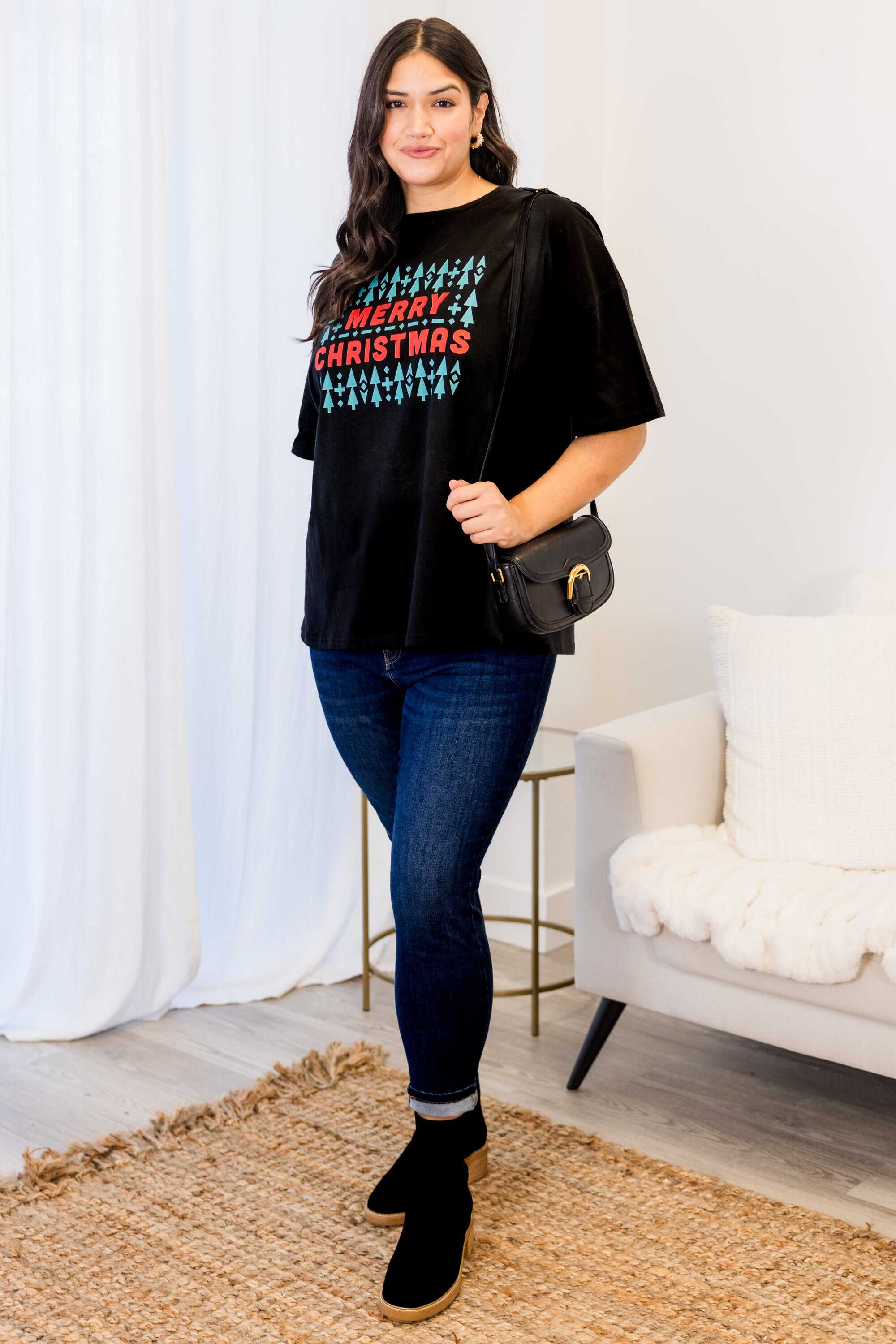 Merry Little Christmas Boyfriend Tee, Black